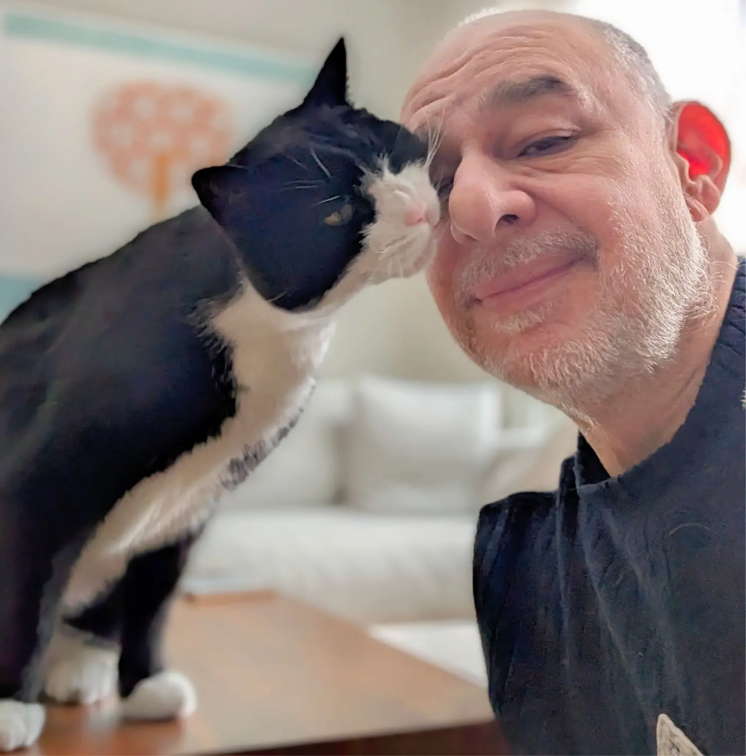 Cat client Chase giving Mitch a face smoosh